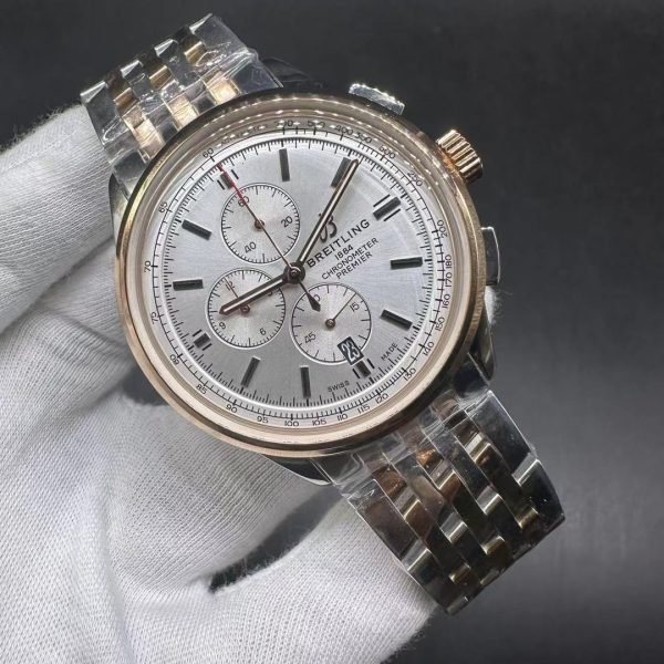 AAA Swiss Breitling Premier A13315 Replica Watch for Men – Elegant Silver Dial, Stainless Steel Case & Bracelet