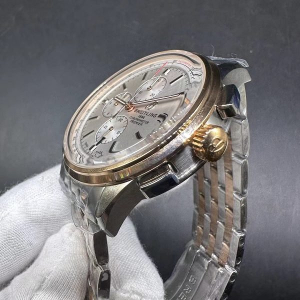 AAA Swiss Breitling Premier A13315 Replica Watch for Men – Elegant Silver Dial, Stainless Steel Case & Bracelet