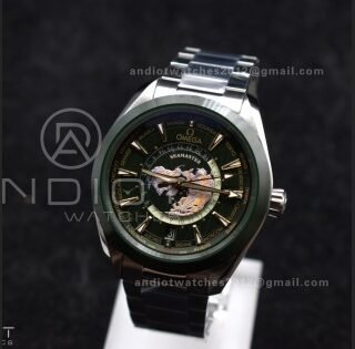 Aqua Terra GMT Worldtimer 43mm Green Ceramic VSF 1:1 Best Edition on SS Bracelet A8938 Super Clone