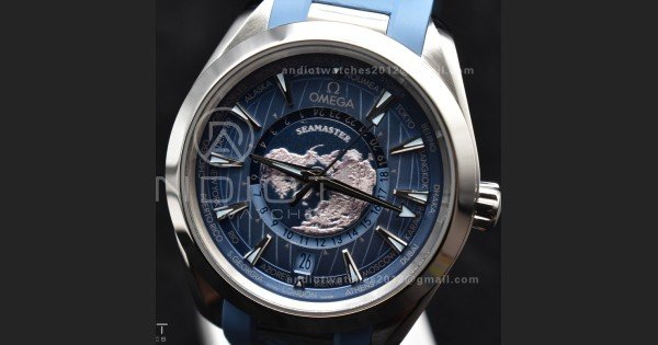 Aqua Terra GMT Worldtimer 43mm VSF 1:1 Best Edition Summer Blue Dial on Blue Rubber Strap A8938 Super Clone