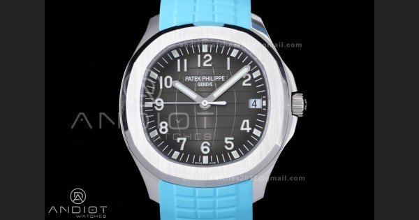 Aquanaut 5167 SS DDF 1:1 Best Edition Gray Dial on Black Baby Blue Strap DD330 Super Clone