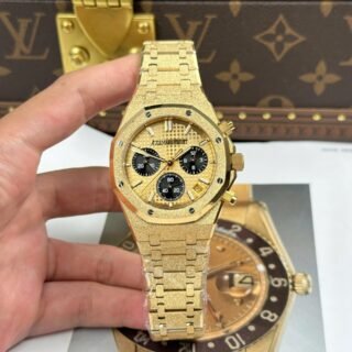 Audemars Piguet Copies Watch Royal Oak Chronograph Frosted Gold 26240 Yellow Dial APS Factory 41mm - Đồng Hồ Replica 1:1