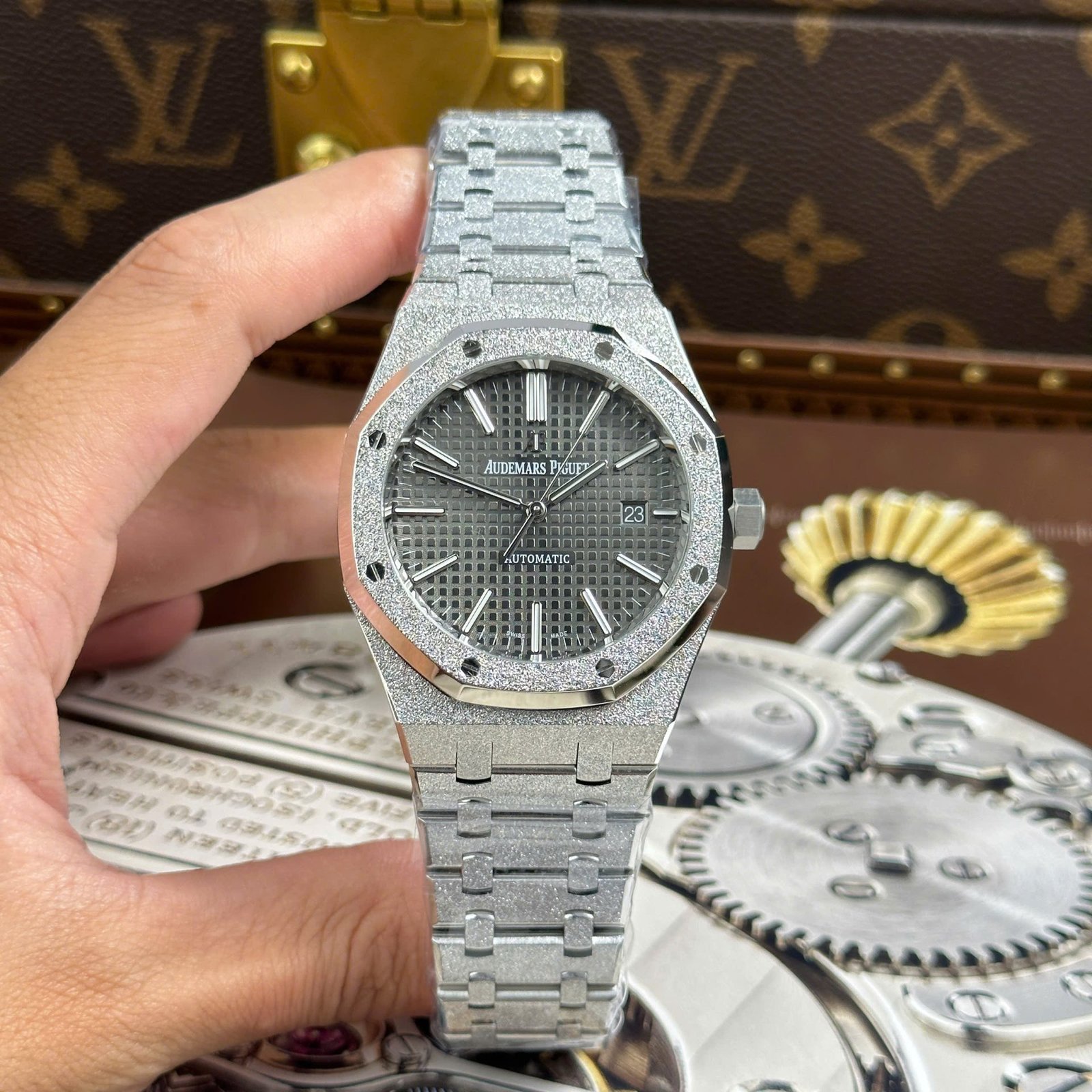 Audemars Piguet Royal Oak 15410 Frosted Replica Watches Gray Dial Automatic Movement APS Factory 41mm - Đồng Hồ Replica 1:1