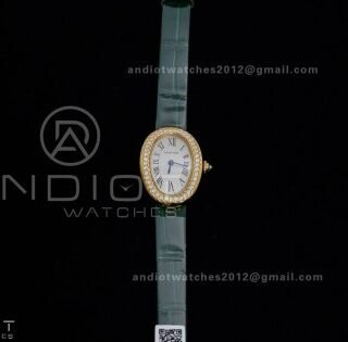 Baignoire Watch YG AF 1:1 Best Edition White Dial Diamonds Bezel on Green Strap RONDA Quartz