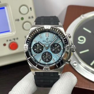 Breitling Luxury Replica Watches Super Chronomat B01 Ice Blue Dial Rubber Strap 44mm - Đồng Hồ Replica 1:1