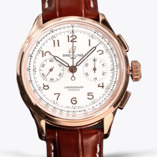 Breitling Premier AB0118 Replica Swiss Watch – Elegant Design, 42mm Rose Gold Case, White Dial, Brown Leather Strap