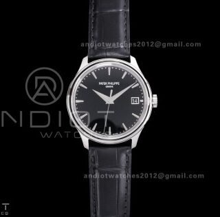 Calatrava 5227 SS 3KF 1:1 Best Edition Black Dial on Black Leather Strap A324 Super Clone V2