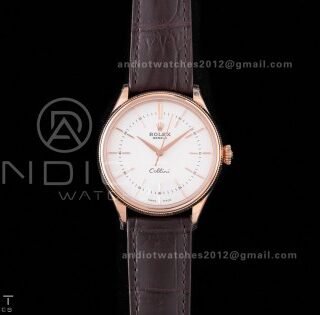Cellini 50505 RG KZF 1:1 Best Edition White Dial Stick Markers on Brown Leather Strap SA3132