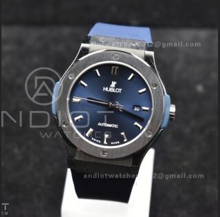 Classic Fusion 42mm SS HBF 1:1 Best Edition Blue Dial On Blue Gummy Strap A2892