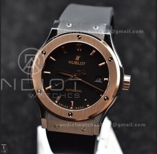 Classic Fusion 45mm RG HBF 1:1 Best Edition Black Dial on Black Gummy Strap A2892