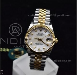 DateJust 31 Ladies 278271 GSF 316L Steel MOP Diamond Dial On YG President Bracelet