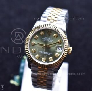 DateJust 31 Ladies 278289 WF 316L Steel Green Dial Fluted Bezel and Markers on President Syle Bracelet