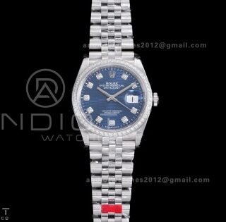 DateJust 36 SS 126284 VSF 1:1 Best Edition 904L Steel Blue Textured Diamonds Dial on Jubilee Bracelet VS3235