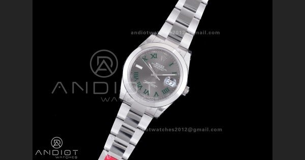 DateJust 41 126300 904L SS VSF 1:1 Best Edition Gray Dial Green Roman on Oyster Bracelet VS3235