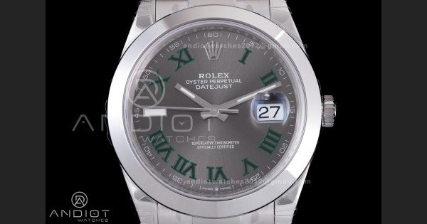 DateJust 41 126300 904L SS VSF 1:1 Best Edition Gray Dial Green Roman on Oyster Bracelet VS3235