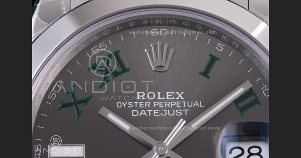 DateJust 41 126300 904L SS VSF 1:1 Best Edition Gray Dial Green Roman on Oyster Bracelet VS3235