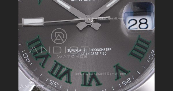 DateJust 41 126300 904L SS VSF 1:1 Best Edition Gray Dial Green Roman on Oyster Bracelet VS3235