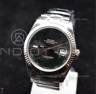 DateJust 41 126330 904L SS VSF 1:1 Best Edition Gray Dial Green Roman on Oyster Bracelet VS3235