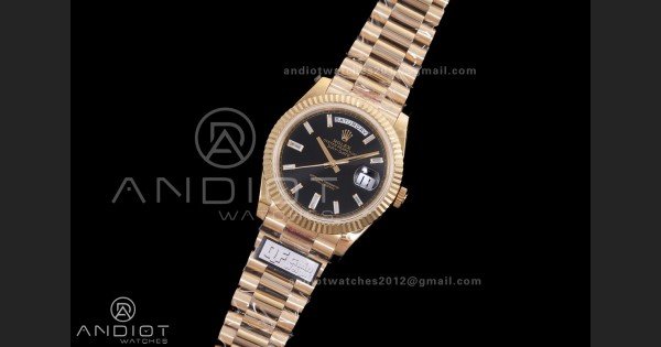 Day Date 228238 40mm Gain Weight QF 1:1 Best Edition Black Dial T Diamond Markers On YG President Bracelet DD3255