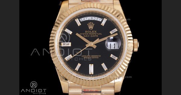 Day Date 228238 40mm Gain Weight QF 1:1 Best Edition Black Dial T Diamond Markers On YG President Bracelet DD3255