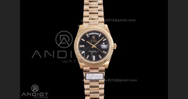 Day Date 228238 40mm Gain Weight QF 1:1 Best Edition Black Dial T Diamond Markers On YG President Bracelet DD3255