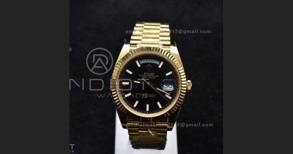 Day Date 40 YG 228238 ARF 1:1 Best Edition Black Stick Dial On President Bracelet VR3255 (Gain Weight)