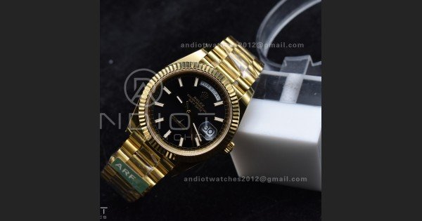 Day Date 40 YG 228238 ARF 1:1 Best Edition Black Stick Dial On President Bracelet VR3255 (Gain Weight)