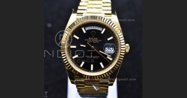 Day Date 40 YG 228238 ARF 1:1 Best Edition Black Stick Dial On President Bracelet VR3255 (Gain Weight)