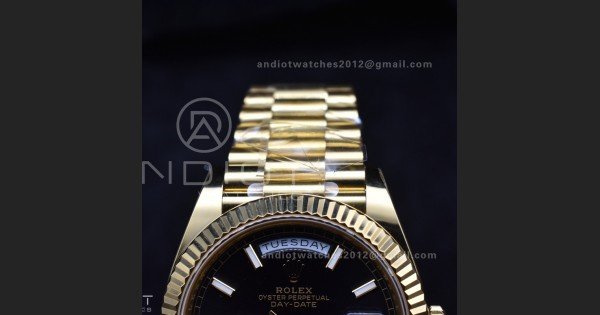 Day Date 40 YG 228238 ARF 1:1 Best Edition Black Stick Dial On President Bracelet VR3255 (Gain Weight)