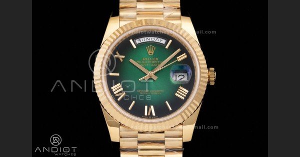 Day Date 40 YG 228238 RCF 1:1 Best Edition Green Ombre Dial on President Bracelet VR3255 (211g)