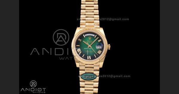 Day Date 40 YG 228238 RCF 1:1 Best Edition Green Ombre Dial on President Bracelet VR3255 (211g)
