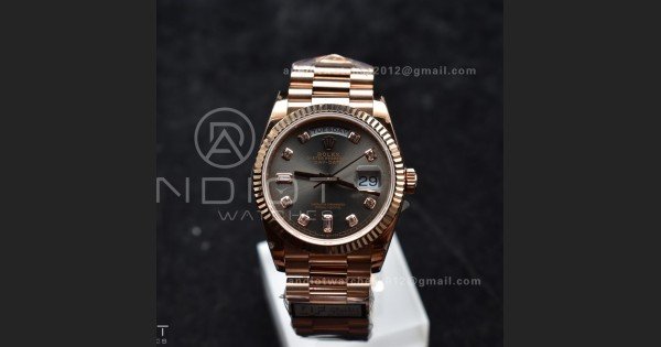 DayDate 36 RG QF Best Edition 904L Steel Grey Dial with Square Diamond on President Bracelet vr3255 V5 (Gain Weight)