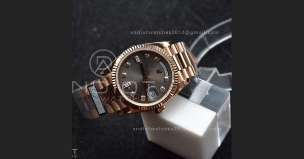 DayDate 36 RG QF Best Edition 904L Steel Grey Dial with Square Diamond on President Bracelet vr3255 V5 (Gain Weight)