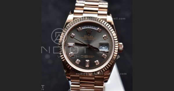 DayDate 36 RG QF Best Edition 904L Steel Grey Dial with Square Diamond on President Bracelet vr3255 V5 (Gain Weight)