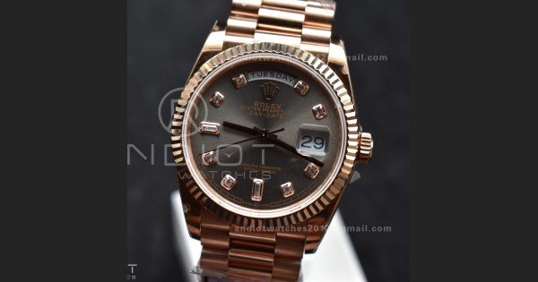 DayDate 36 RG QF Best Edition 904L Steel Grey Dial with Square Diamond on President Bracelet vr3255 V5 (Gain Weight)