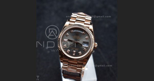 DayDate 36 RG QF Best Edition 904L Steel Grey Dial with Square Diamond on President Bracelet vr3255 V5 (Gain Weight)