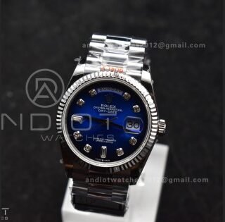 DayDate 36 SS QF Best Edition 904L Steel Blue Diamond Dial on President Bracelet vr3255 V5 (Gain Weight)