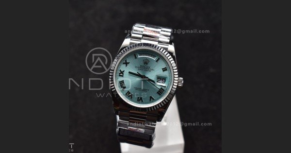 DayDate 36 SS QF Best Edition 904L Steel Light Blue Roman Dial on President Bracelet vr3255 V5 (Gain Weight)