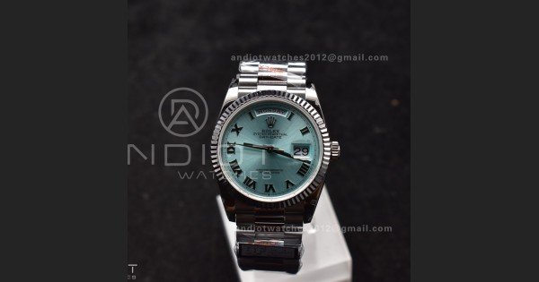 DayDate 36 SS QF Best Edition 904L Steel Light Blue Roman Dial on President Bracelet vr3255 V5 (Gain Weight)
