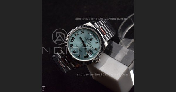 DayDate 36 SS QF Best Edition 904L Steel Light Blue Roman Dial on President Bracelet vr3255 V5 (Gain Weight)
