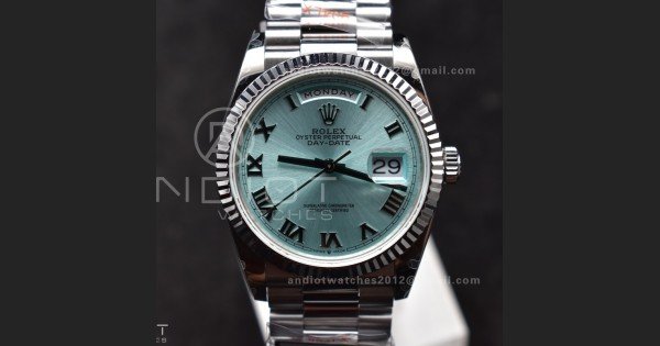 DayDate 36 SS QF Best Edition 904L Steel Light Blue Roman Dial on President Bracelet vr3255 V5 (Gain Weight)