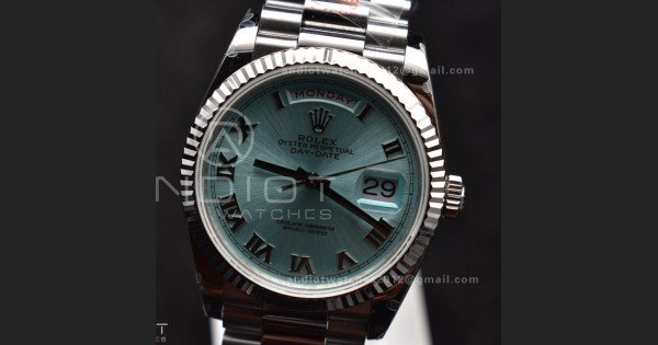 DayDate 36 SS QF Best Edition 904L Steel Light Blue Roman Dial on President Bracelet vr3255 V5 (Gain Weight)