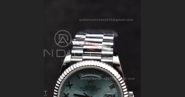 DayDate 36 SS QF Best Edition 904L Steel Light Blue Roman Dial on President Bracelet vr3255 V5 (Gain Weight)