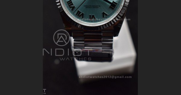 DayDate 36 SS QF Best Edition 904L Steel Light Blue Roman Dial on President Bracelet vr3255 V5 (Gain Weight)