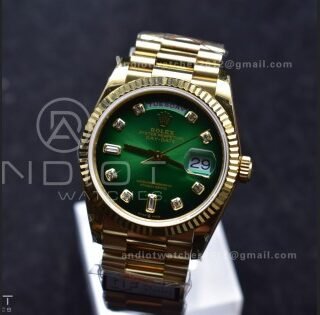 DayDate 36 YG QF Best Edition 904L Steel Faded Green Dial with Square Diamond on President Bracelet vr3255 V5 (Gain Weight)