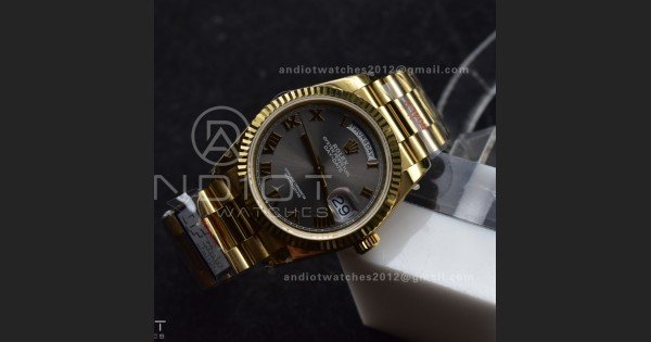 DayDate 36 YG QF Best Edition 904L Steel Grey Dial with Roman Marker on President Bracelet vr3255 V5 (Gain Weight)