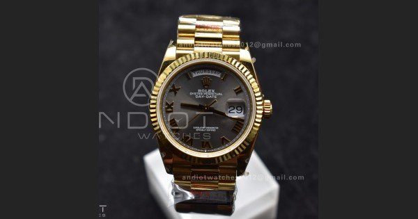 DayDate 36 YG QF Best Edition 904L Steel Grey Dial with Roman Marker on President Bracelet vr3255 V5 (Gain Weight)