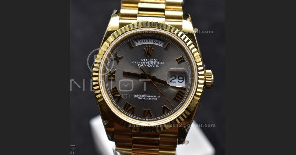 DayDate 36 YG QF Best Edition 904L Steel Grey Dial with Roman Marker on President Bracelet vr3255 V5 (Gain Weight)