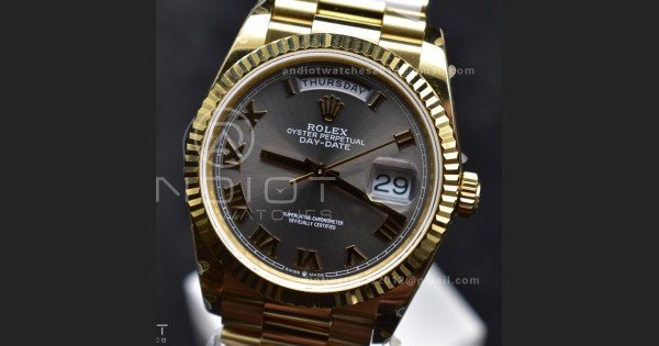 DayDate 36 YG QF Best Edition 904L Steel Grey Dial with Roman Marker on President Bracelet vr3255 V5 (Gain Weight)