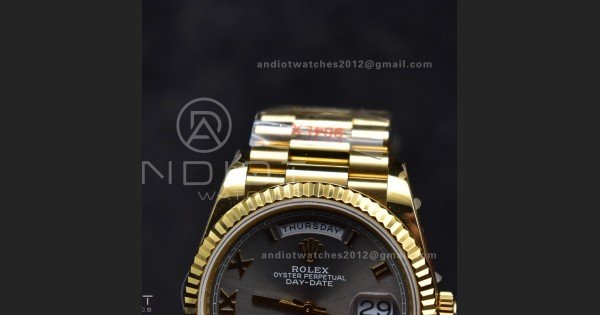 DayDate 36 YG QF Best Edition 904L Steel Grey Dial with Roman Marker on President Bracelet vr3255 V5 (Gain Weight)